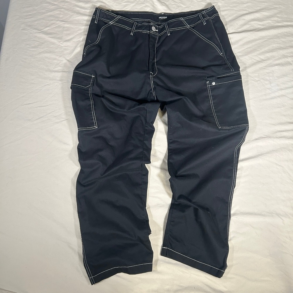 True Religion Mens Black Contrast Stitch Cargo Pants Relaxed Fit Size 40